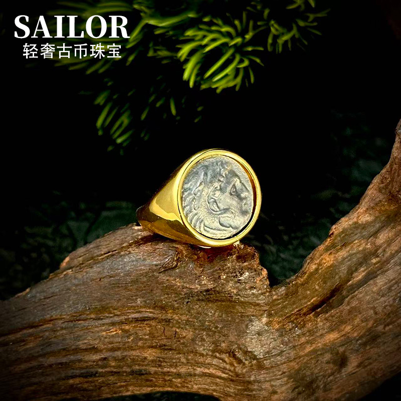 925银戒指 【大力神】刘嘉玲同款经典精致素圈复古风古希腊古币戒指