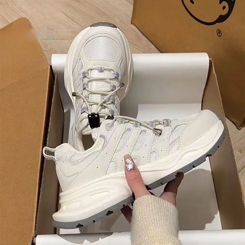 厚底鱼骨老爹鞋女夏季春秋夏天鞋增高百搭鞋黑色运动薄款女款透气