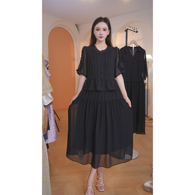 L8888 2025年夏季新款时尚气质百搭假两件宽松显瘦中长款连衣裙