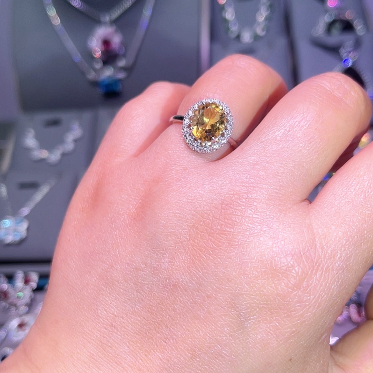 【闪购商品】黄晶戒指银S925镶嵌戒指