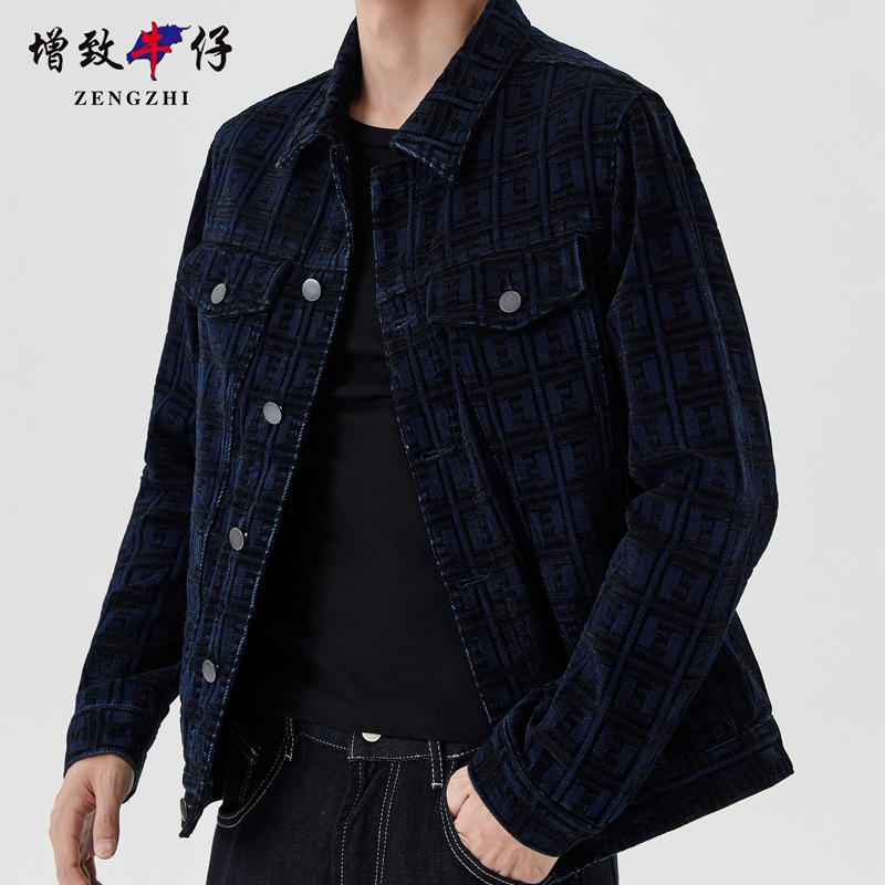 ZENGZHI/增致牛仔秋季牛仔外套男士合身休闲夹克潮流深色牛仔衣帅