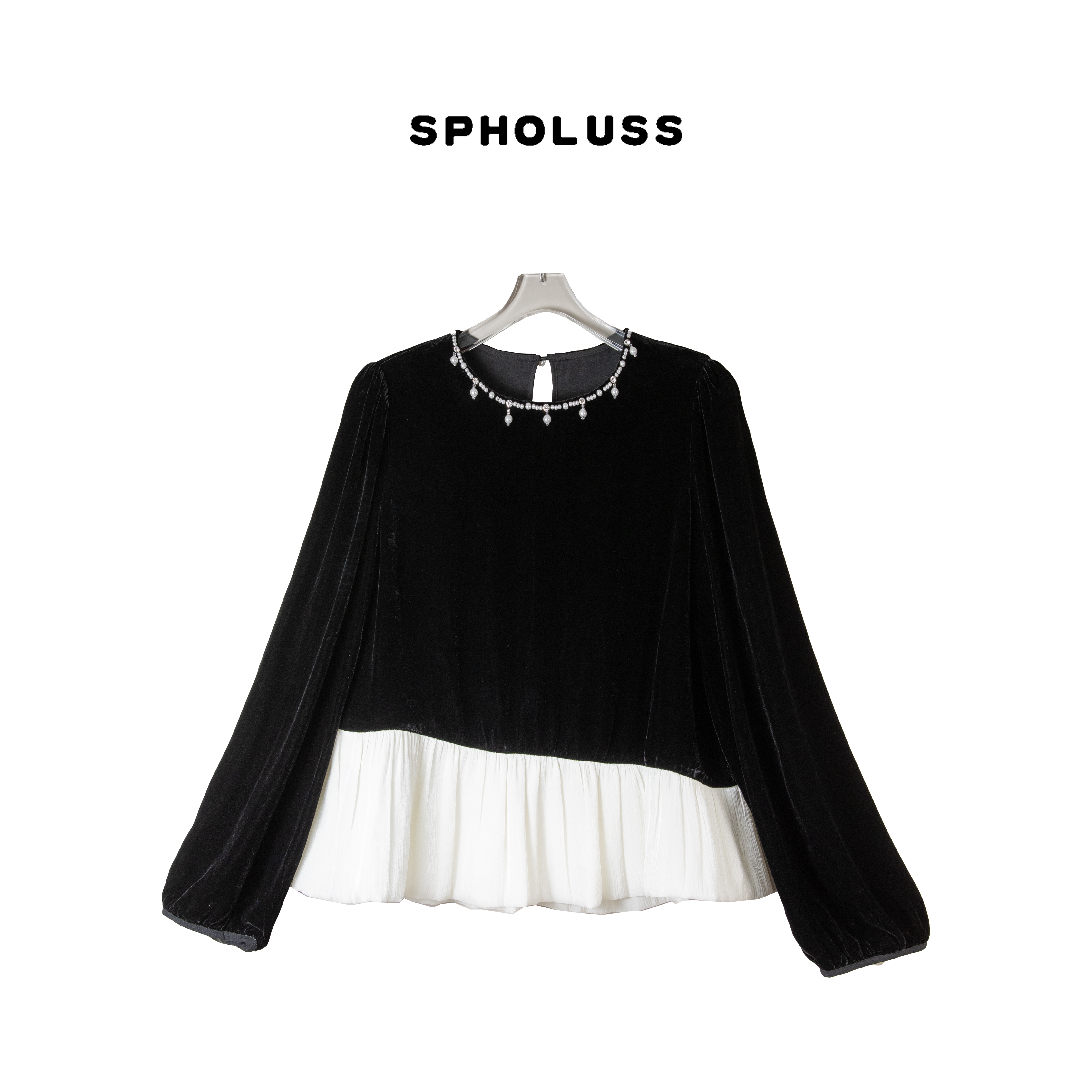 【丝芙玉禄】【A034】重磅100%真丝丝绒重工下摆拼接真丝丝绒上衣