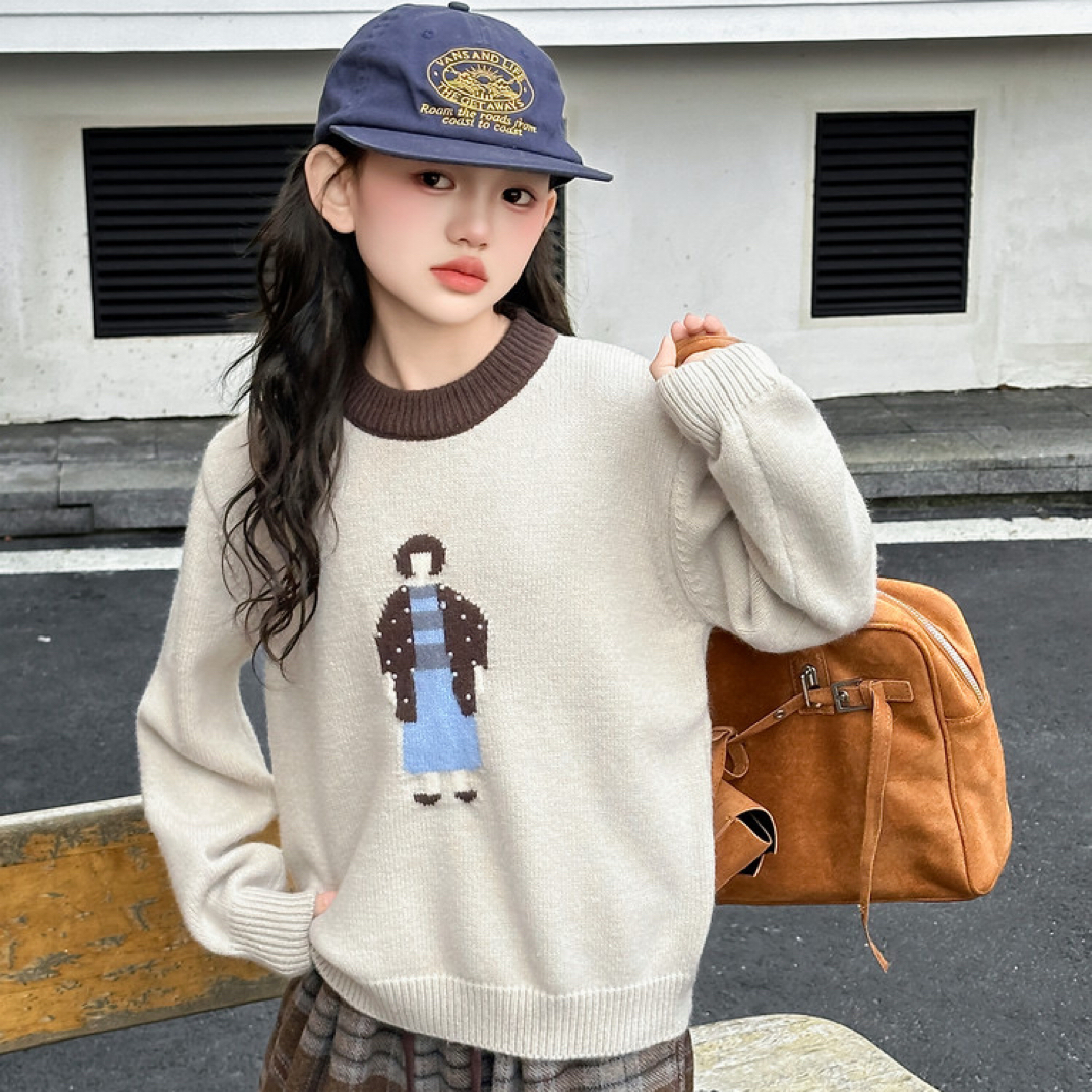 儿童圆领毛衣毛衫2025秋冬装新款洋气儿童上衣中大童针织打底衫