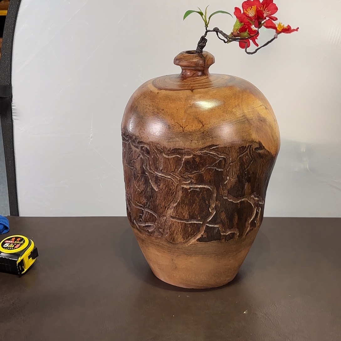 香樟木干泡花瓶果盘摆件