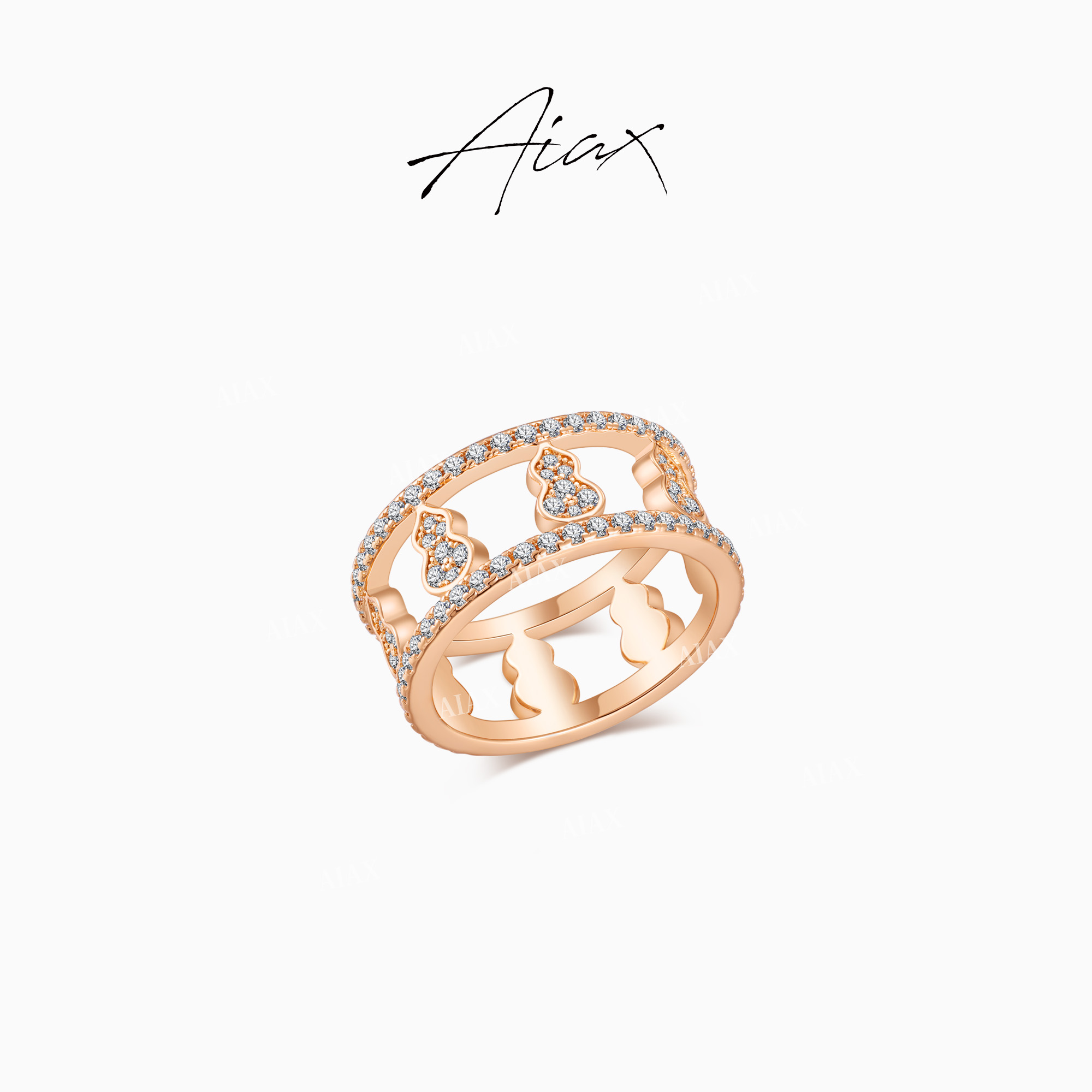 铜合金合成锆石戒指 AIAX轻奢百搭设计师镂空镶嵌葫芦戒指TSS7893