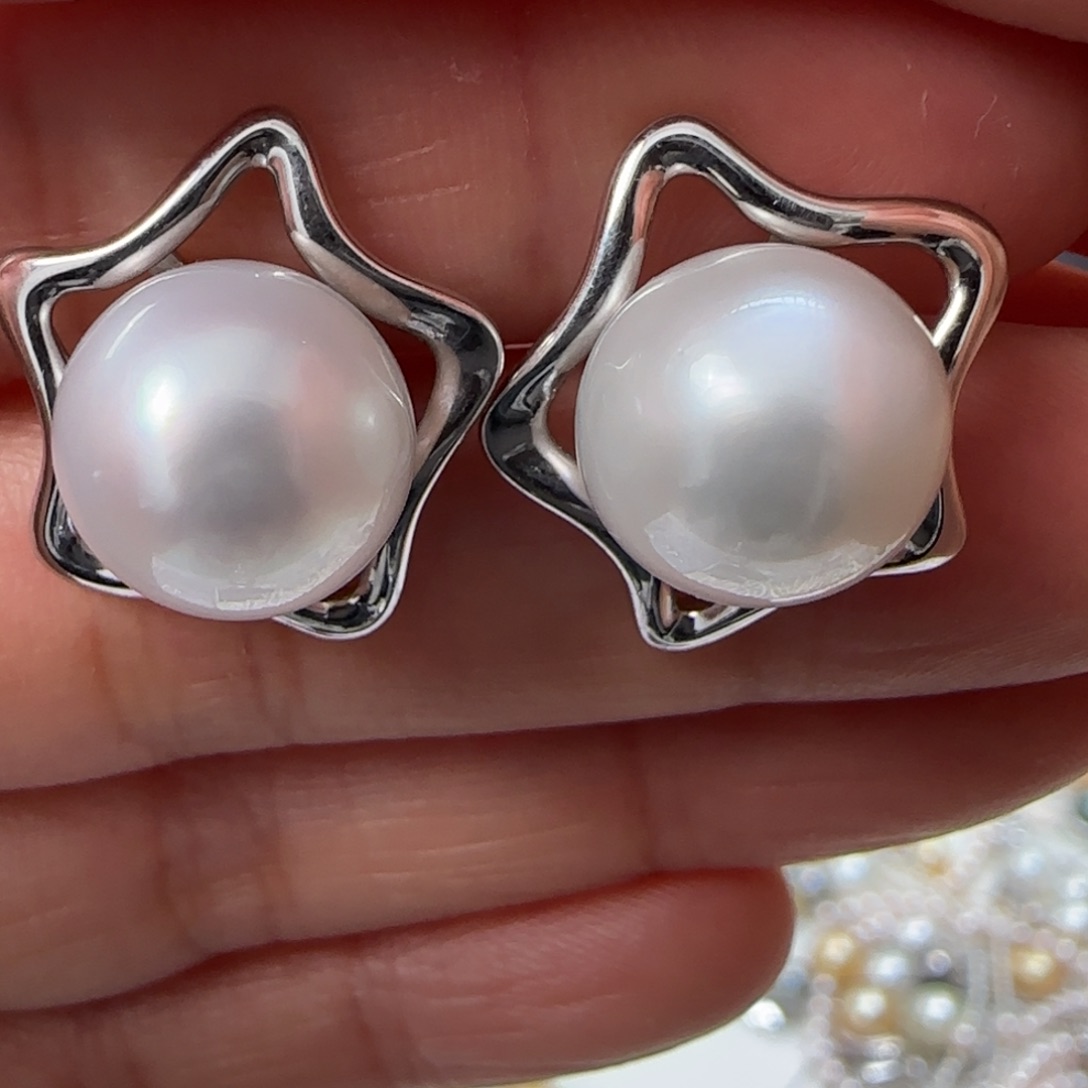 海水珍珠耳饰银S925镶嵌