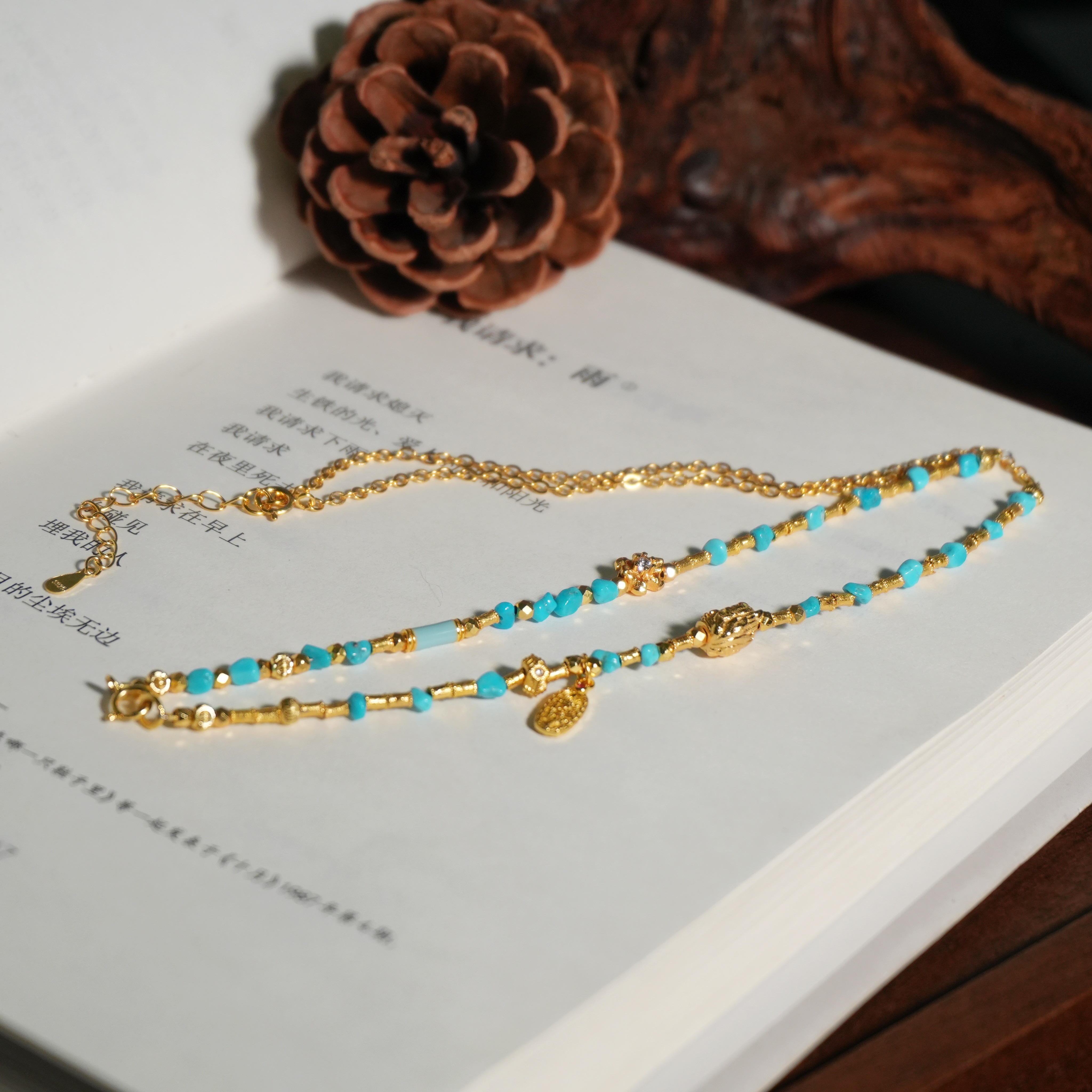 A1475 绿松石银S925镶嵌 绿松石项链