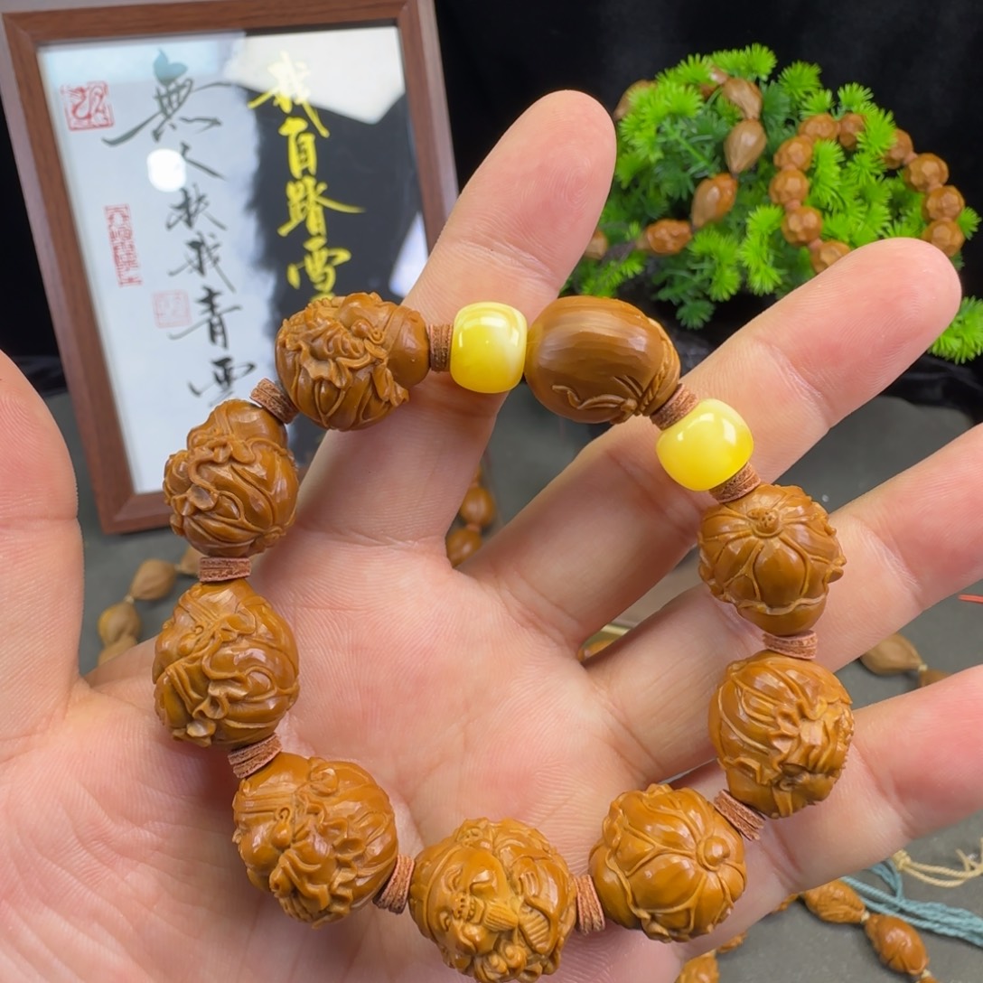 橄榄核手串/手链荷叶财神