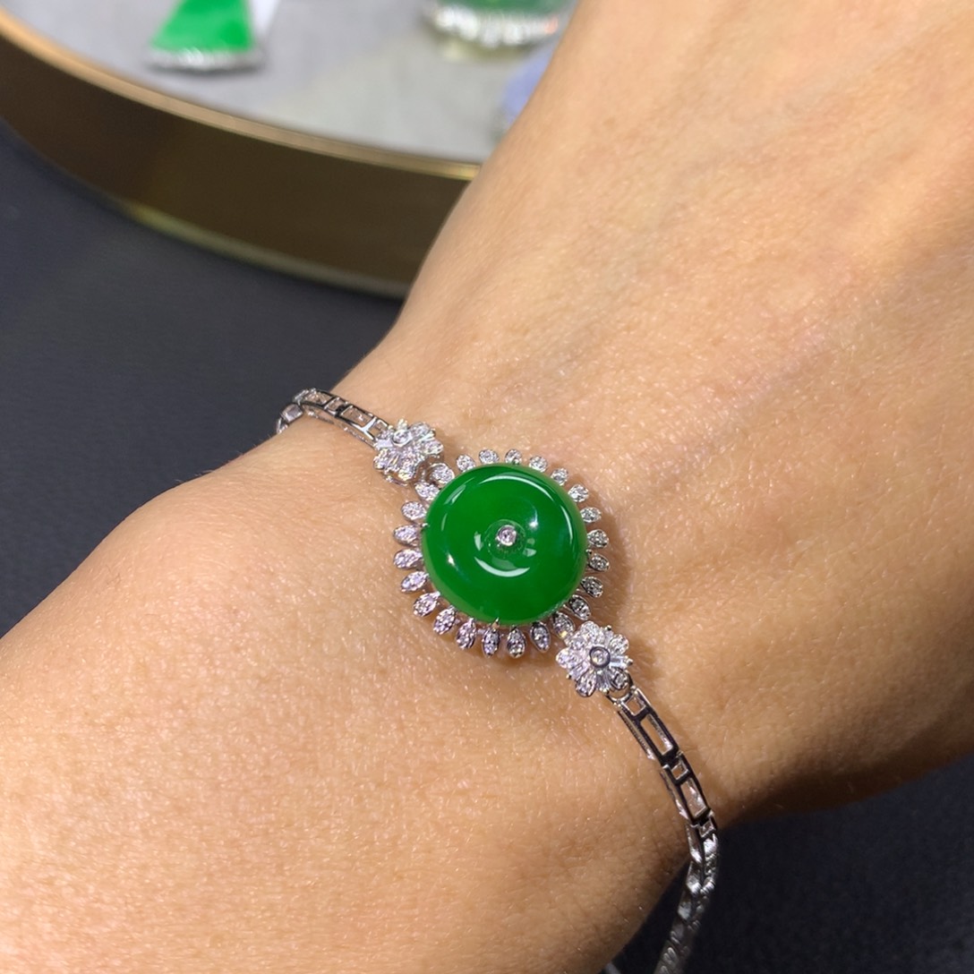 翡翠手链18K金镶嵌翡翠