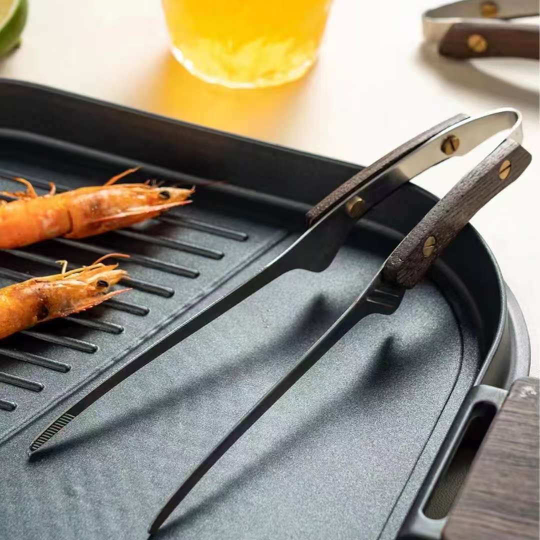 不锈钢实木柄食物夹烤肉夹