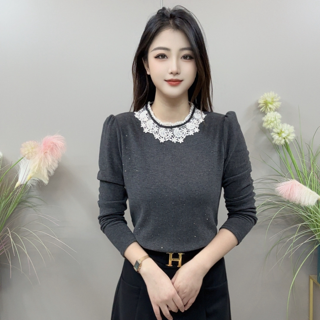 【KK】LLH25230冬季上新镂空花边领优雅气质款百搭衬衫