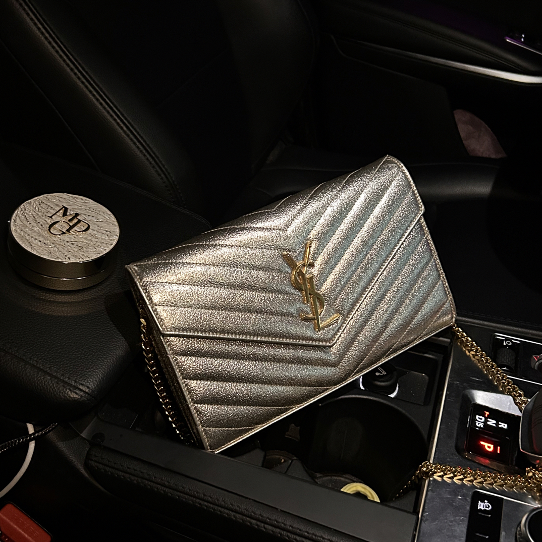 95新 YSL/圣罗兰 金色中号信封单肩斜挎包