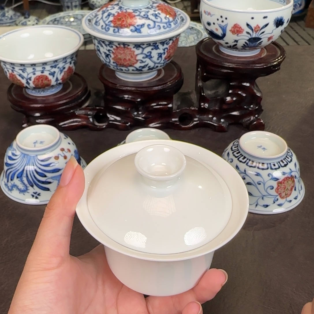 景德镇白胎系列马蹄盖碗