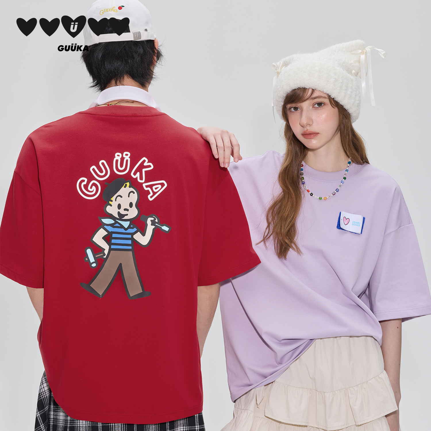 GUUKA&【直播】原田治联名杰克重磅纯棉短袖t恤夏季多巴胺圆领F6303