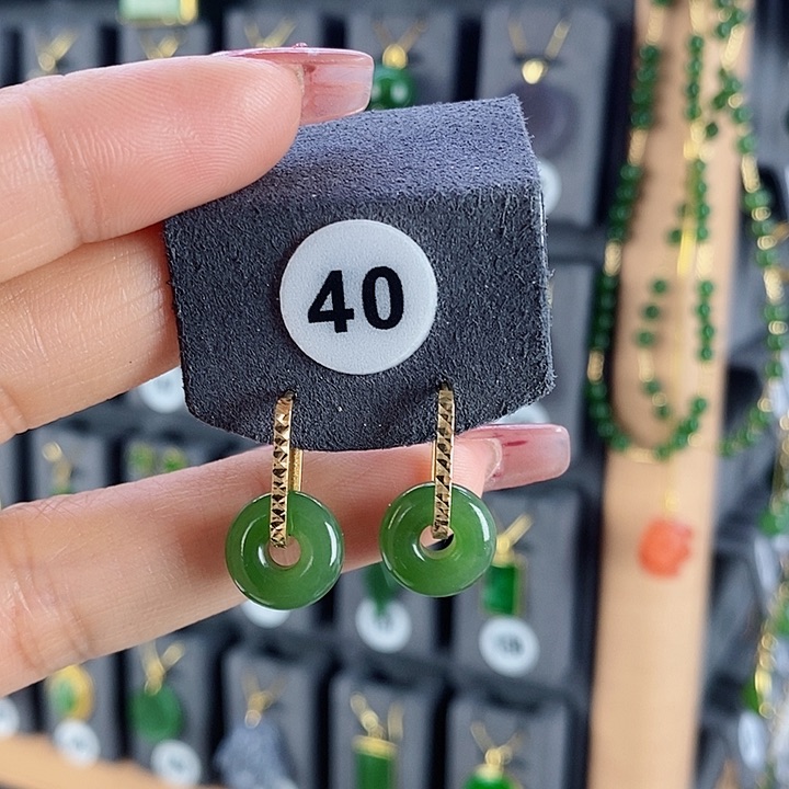 和田玉耳饰18K金镶嵌