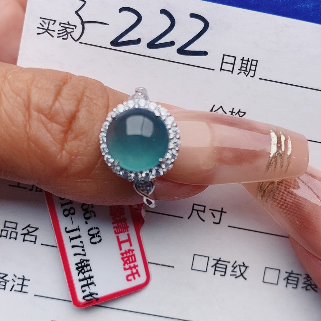 翡翠戒指银S925镶嵌戒指