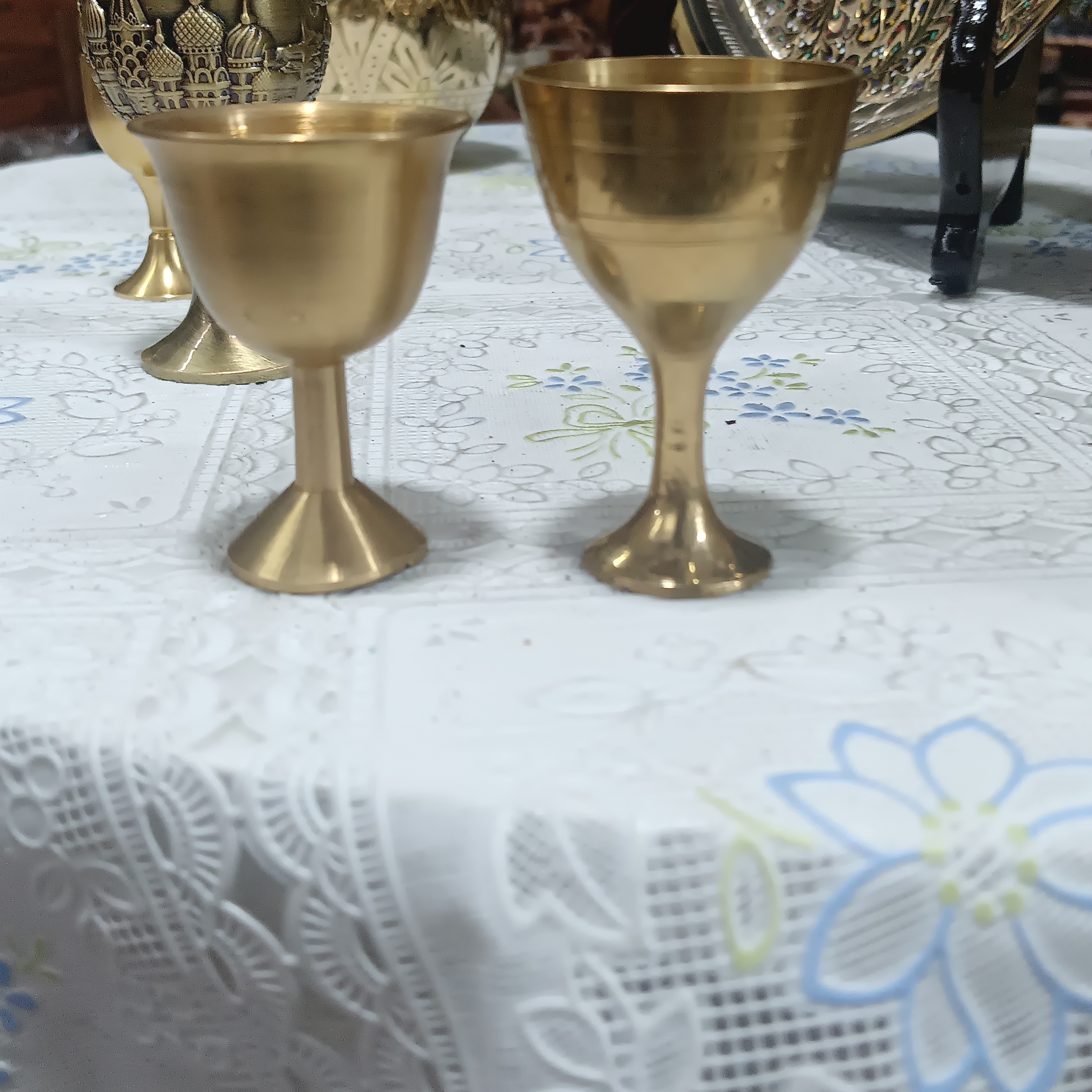 唯美新中式纯铜黄铜酒杯高档家用纪念主人杯摆件