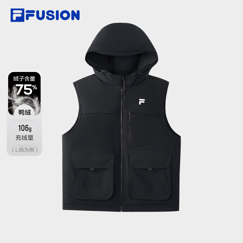 FILA FUSION斐乐25年冬季新款厚款保暖百搭连帽马甲 T11M546902F