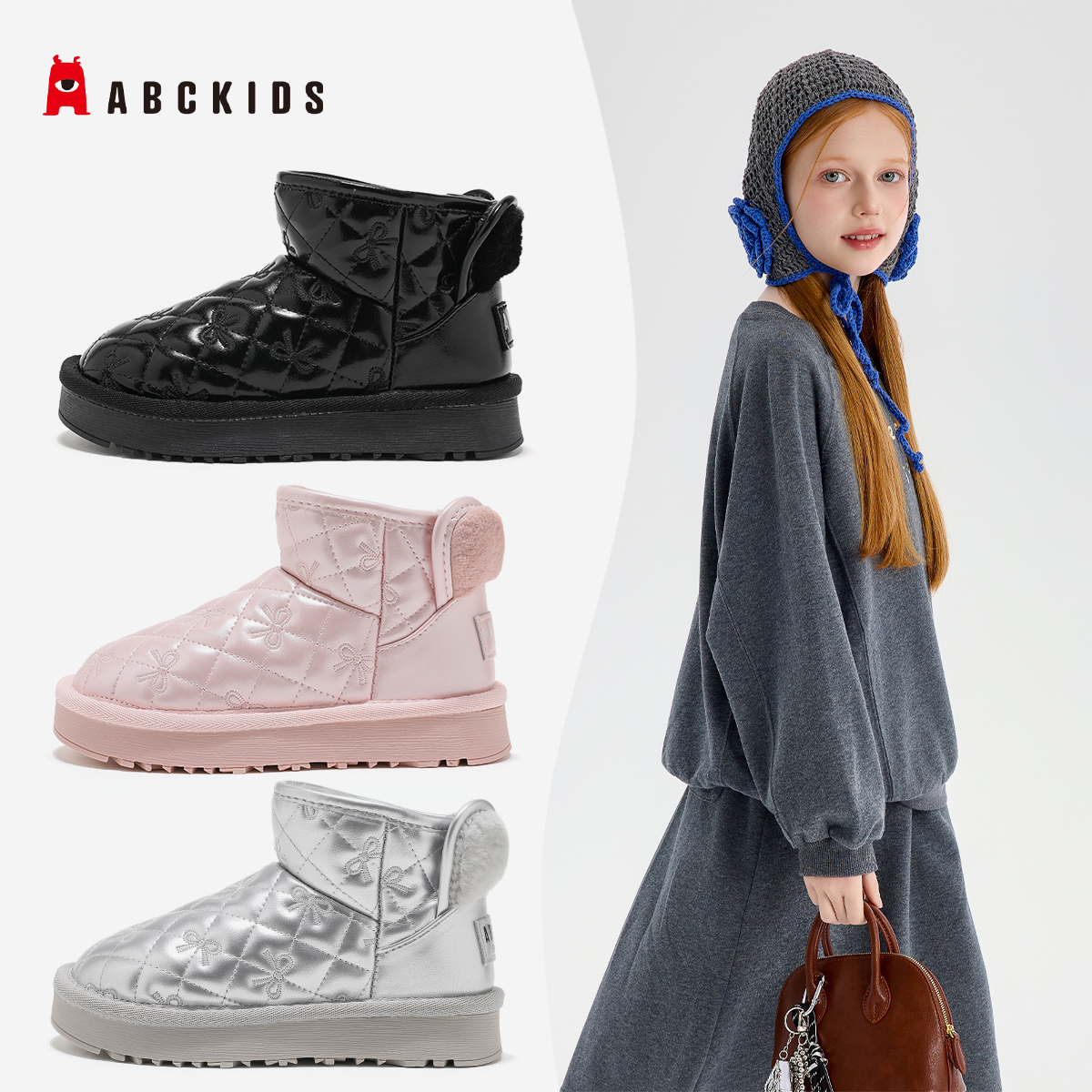 ABCkids【成都】新款冬季加绒防滑男女童中大童雪地靴SY553603832AX