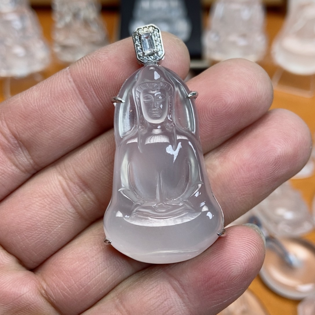 石英质玉银S925镶嵌吊坠