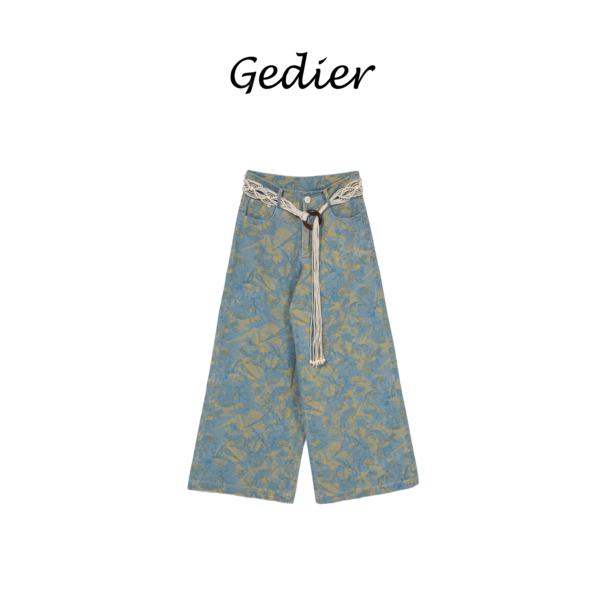 【歌蒂尔】2025新品时尚复古印花阔腿裤出游百搭直筒裤女 KG520315Y