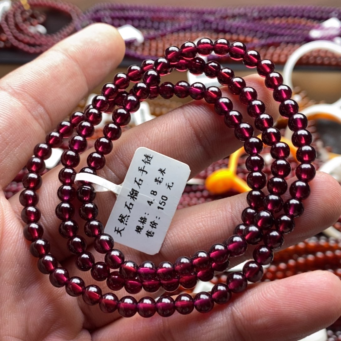 石榴石未镶嵌手链4.8mm酒红色精品