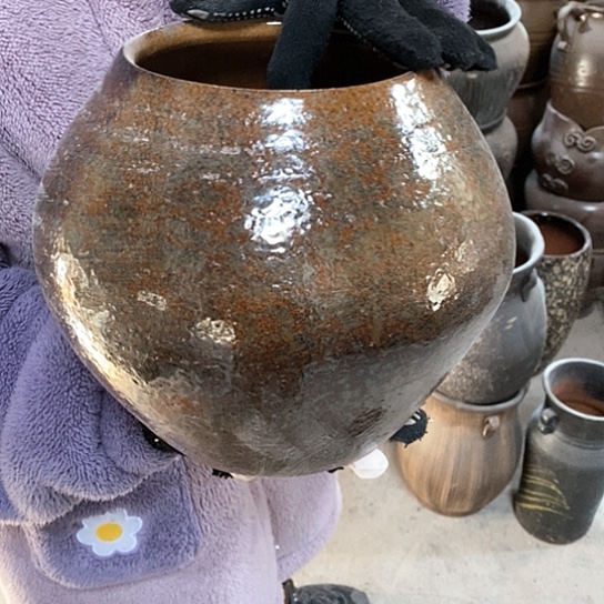 紫砂花盆口15高22，复古色，微瑕