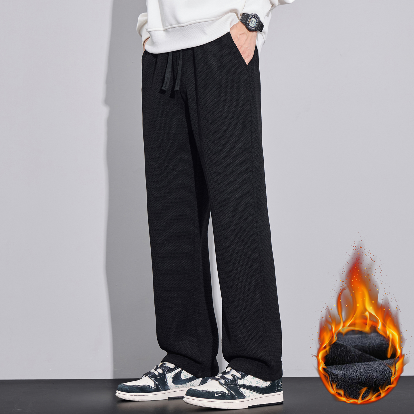 【加绒可选】秋冬季针织休闲裤垂感显瘦潮流直筒裤防刮耐磨品质男裤