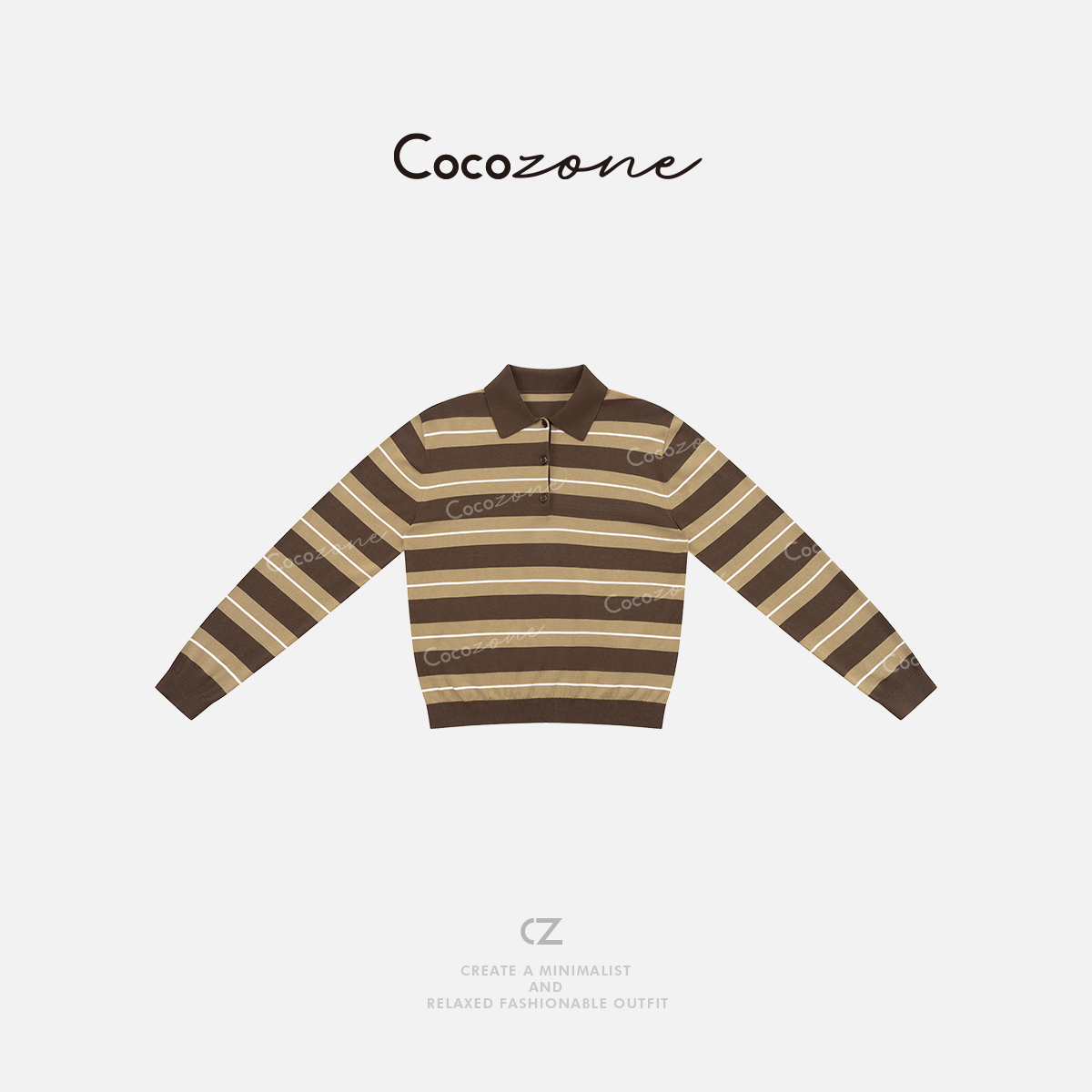 COCO ZONE 刘一一【桑蚕丝混纺】条纹POLO领心动毛织上衣CD1A1057