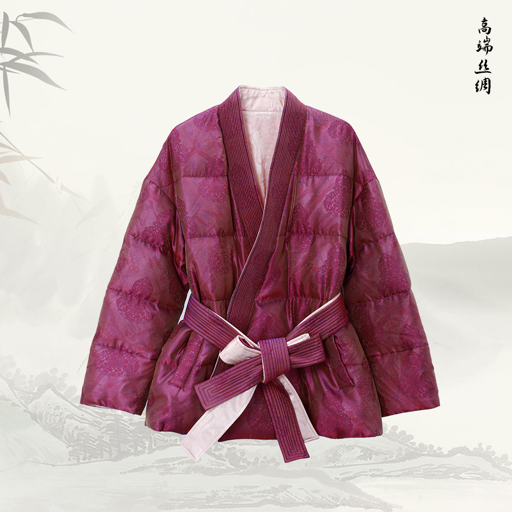 新款桑蚕丝国风新中式V领系带鹅绒服547118