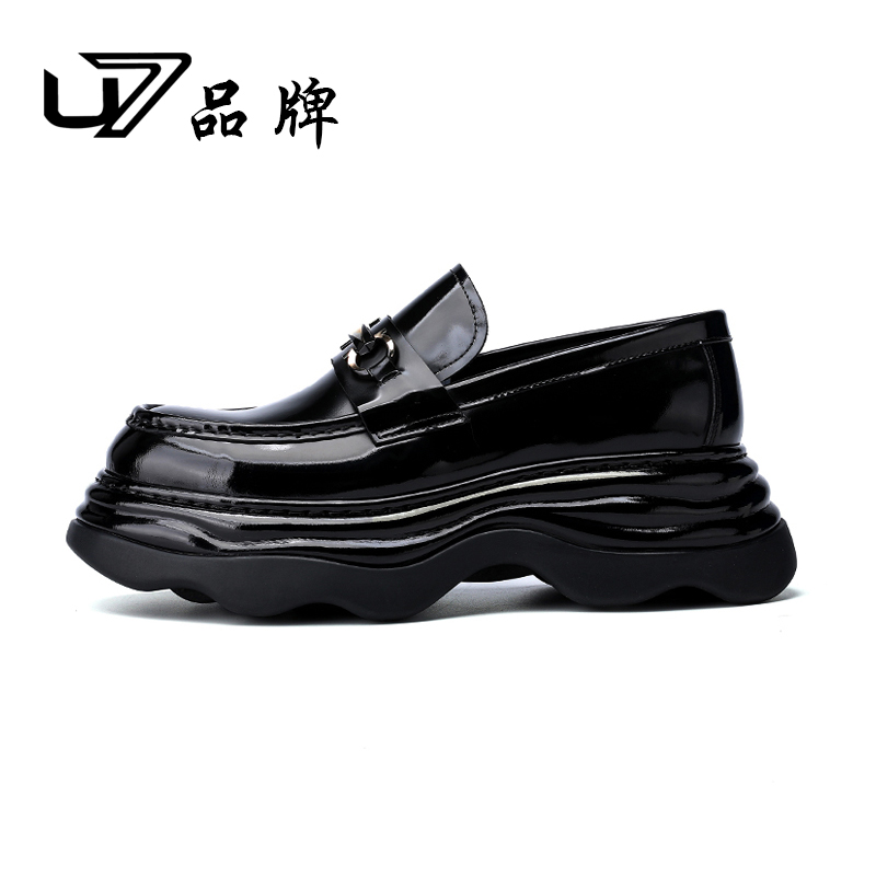U7品牌男鞋 开边珠牛皮  高端时尚厚底百搭高级感商务休闲皮鞋男