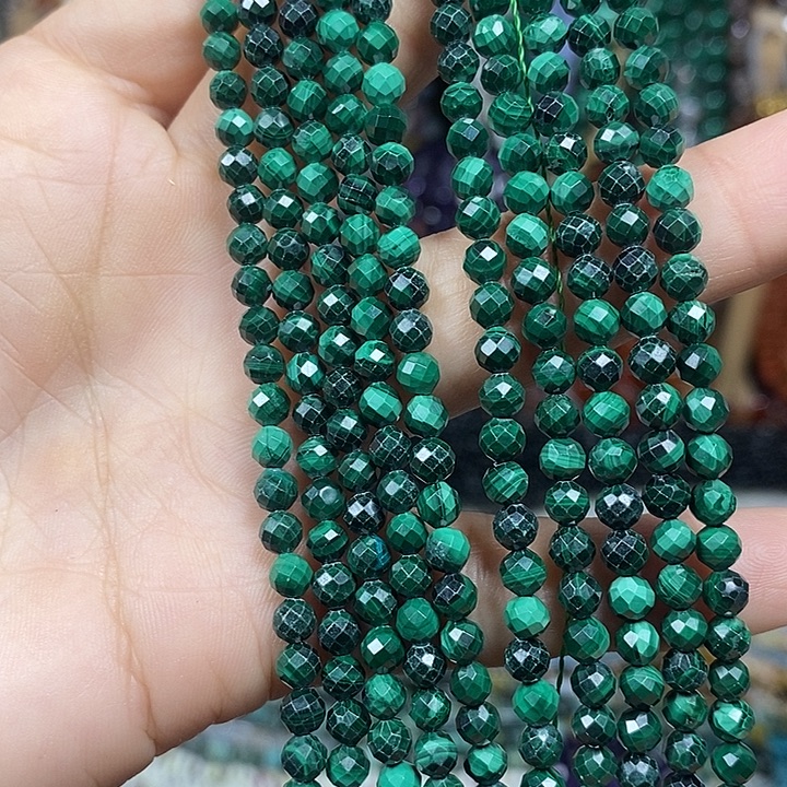 玛瑙/玉髓未镶嵌珠宝半成品天然孔雀石切面卡4mm一条