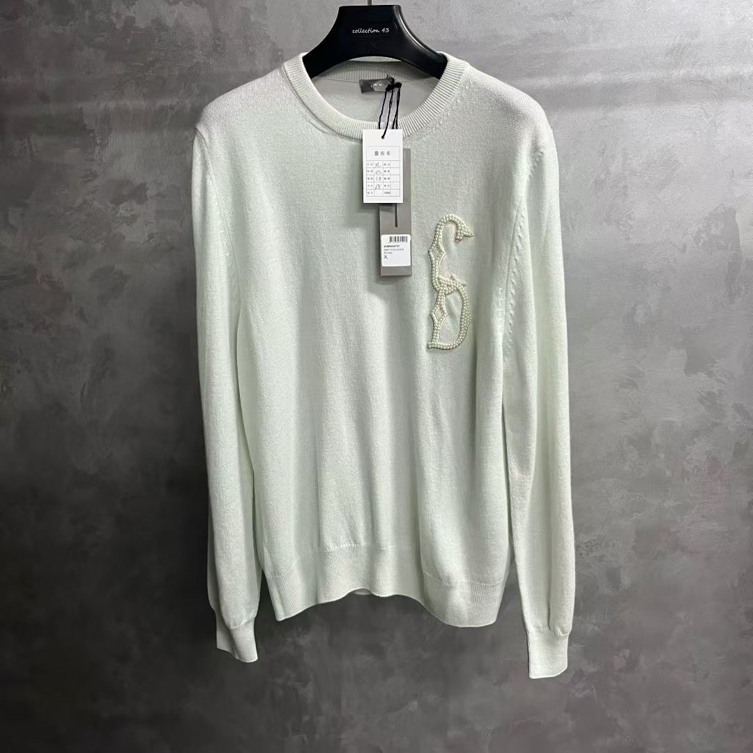 未使用 DIOR/迪奥 白色Logo刺绣圆领长袖毛衣/L/Xl/Xxl