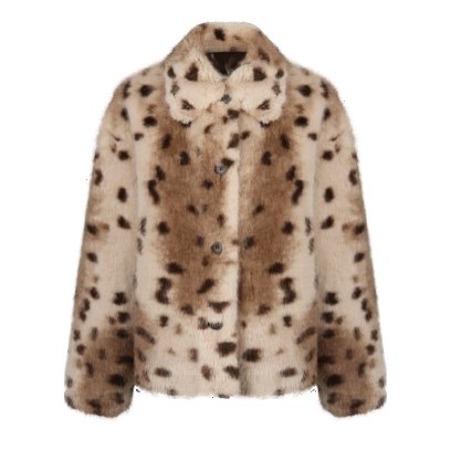 JOSSLI  豹纹环保皮草短外套女冬气质上衣YY251376