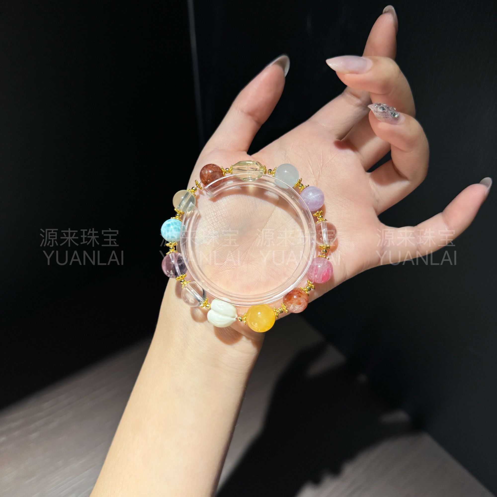 *彩珠星环*天然白水紫水胶花海纹石手串P FL48