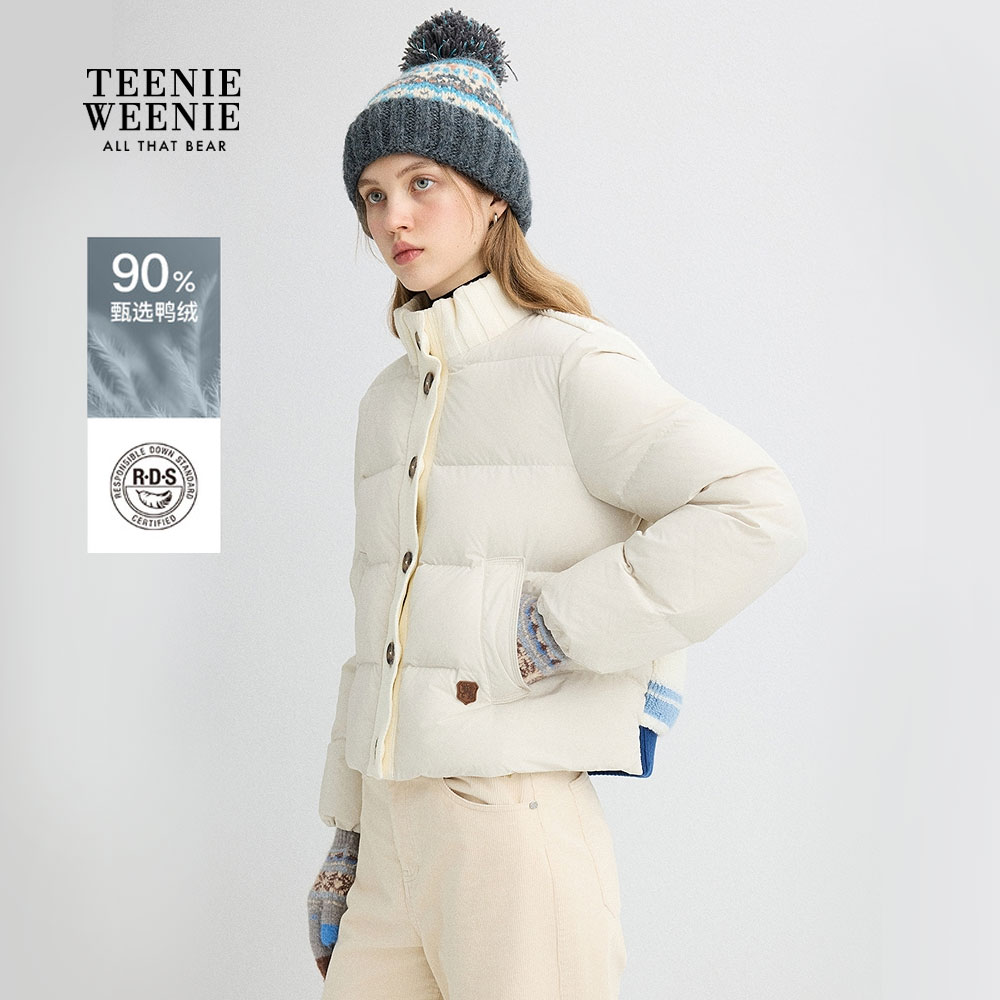 *TeenieWeenie小熊女装2025冬新款梭织拼接毛织羽绒服TTJD258VC7B
