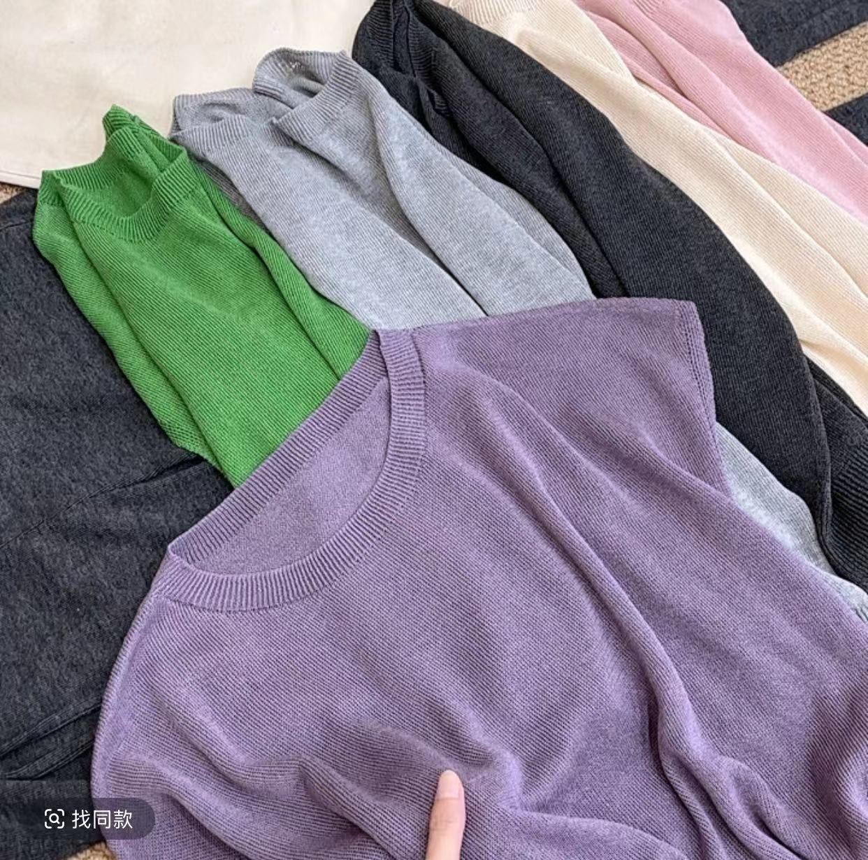 【551-600】时尚圆领合纸沙纯色针织上衣