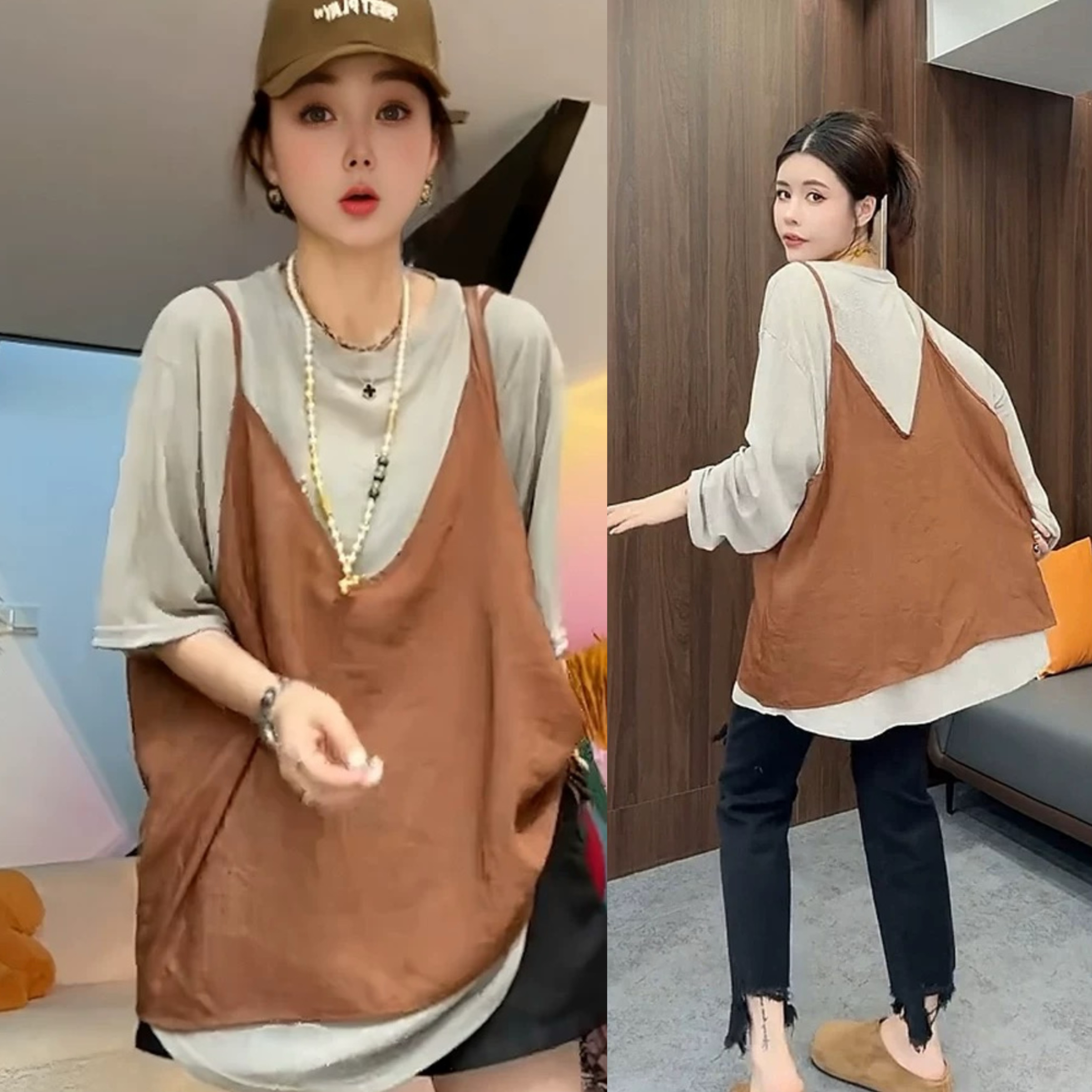 大码孕妇2025夏季新时尚百搭宽松显瘦背心防晒衣薄款T恤两件套