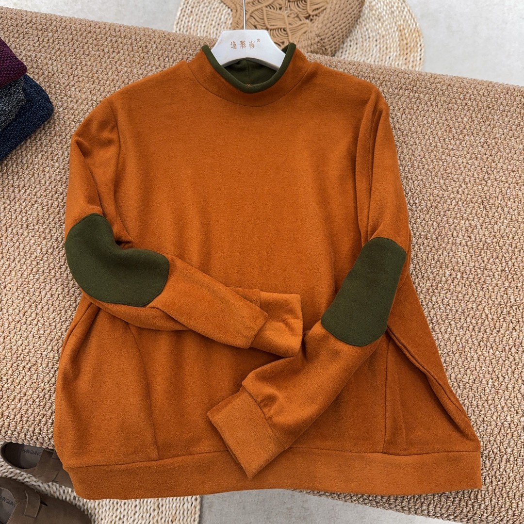 【萍姐推荐】冬款拼色加绒加厚高领双面德绒打底内搭高级感衫可外穿