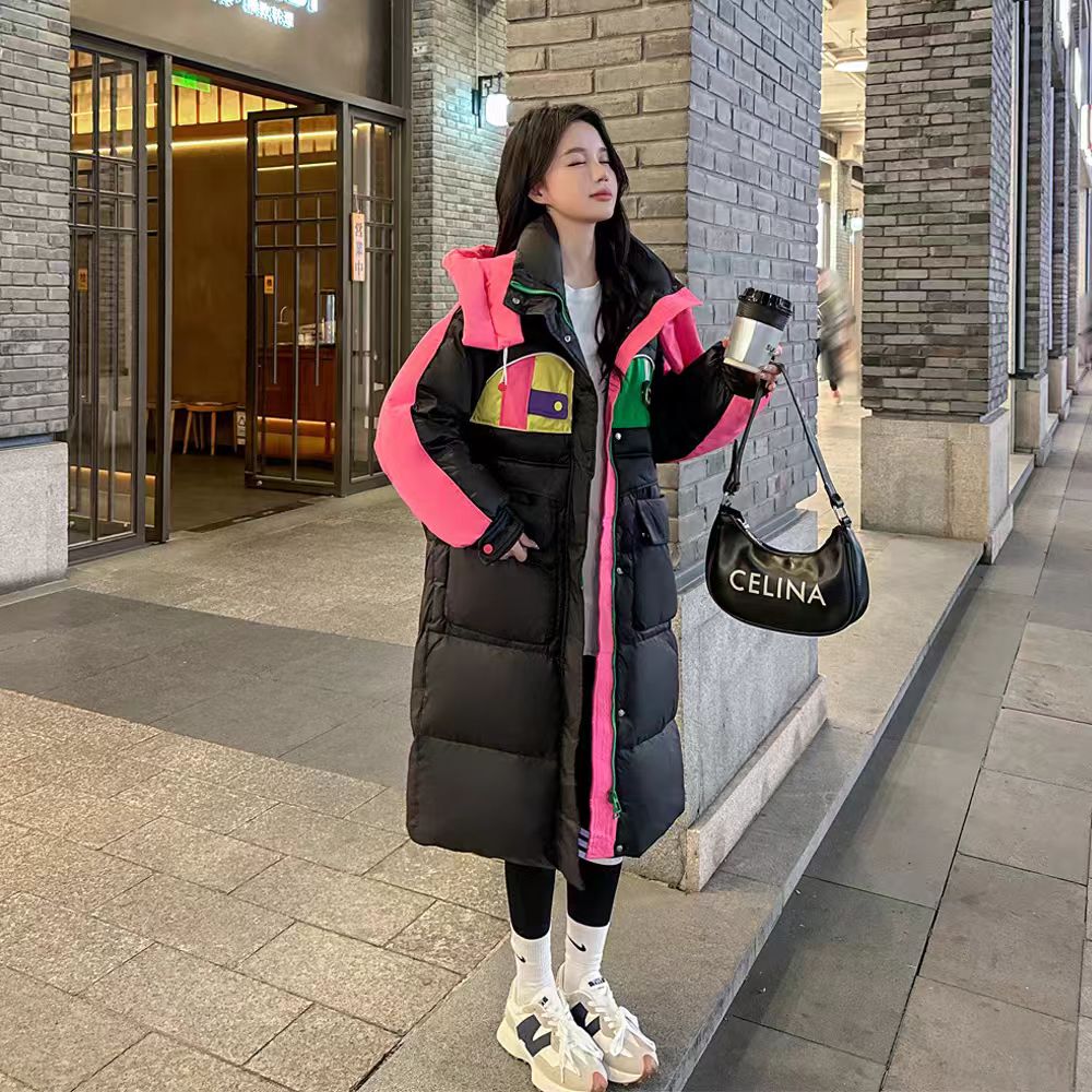 中长款常规款女外套过膝拼接拼色百搭秋冬保暖潮流时尚冬季