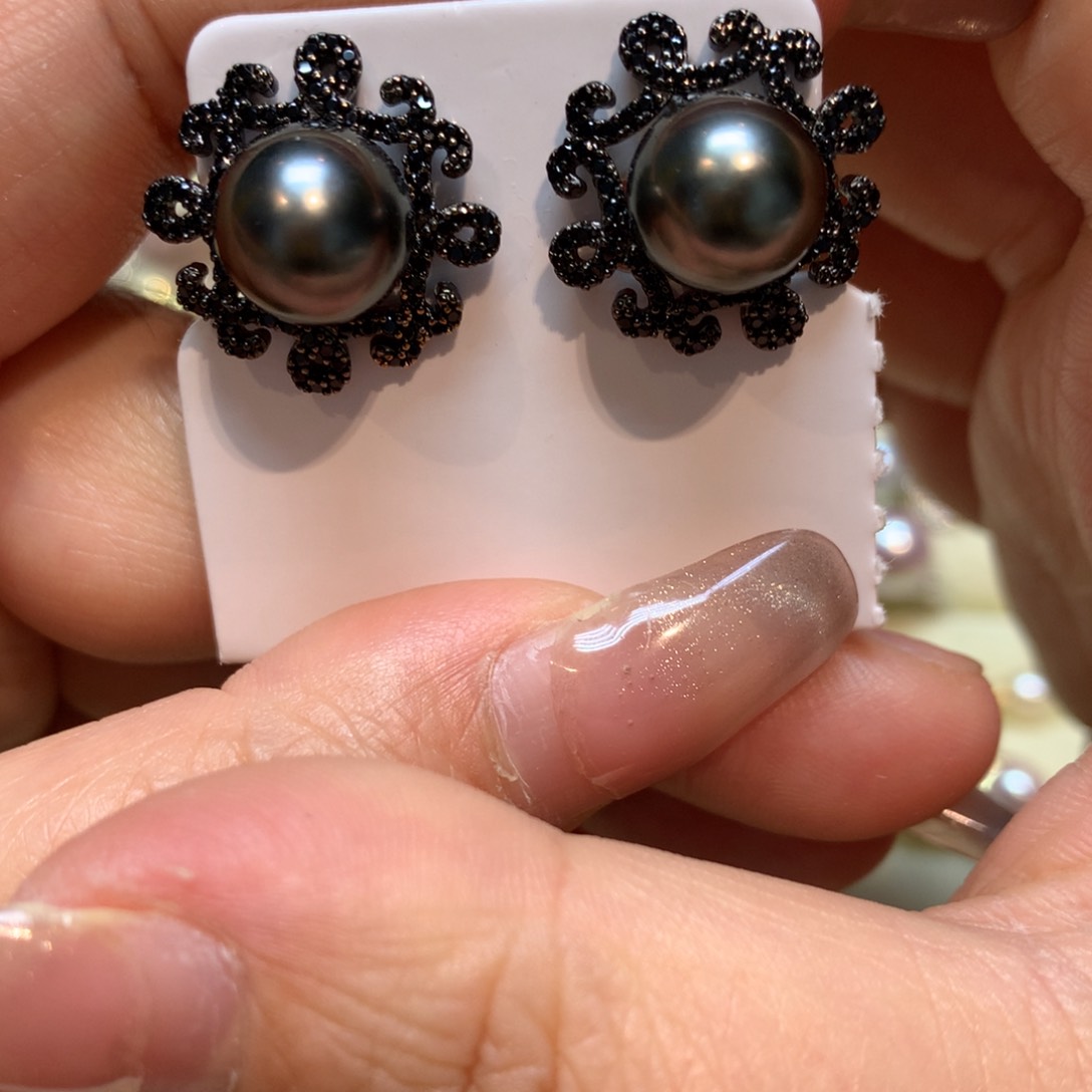 海水珍珠耳饰银S925镶嵌