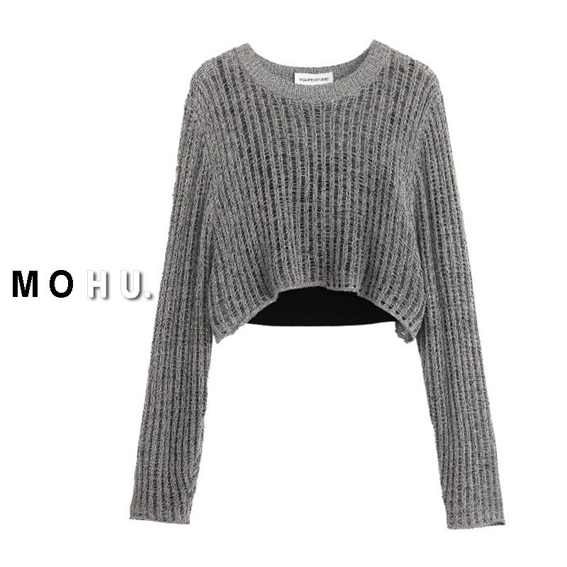 4414港风复古设计感镂空长袖罩衫针织背心两件套装女秋季减龄洋气