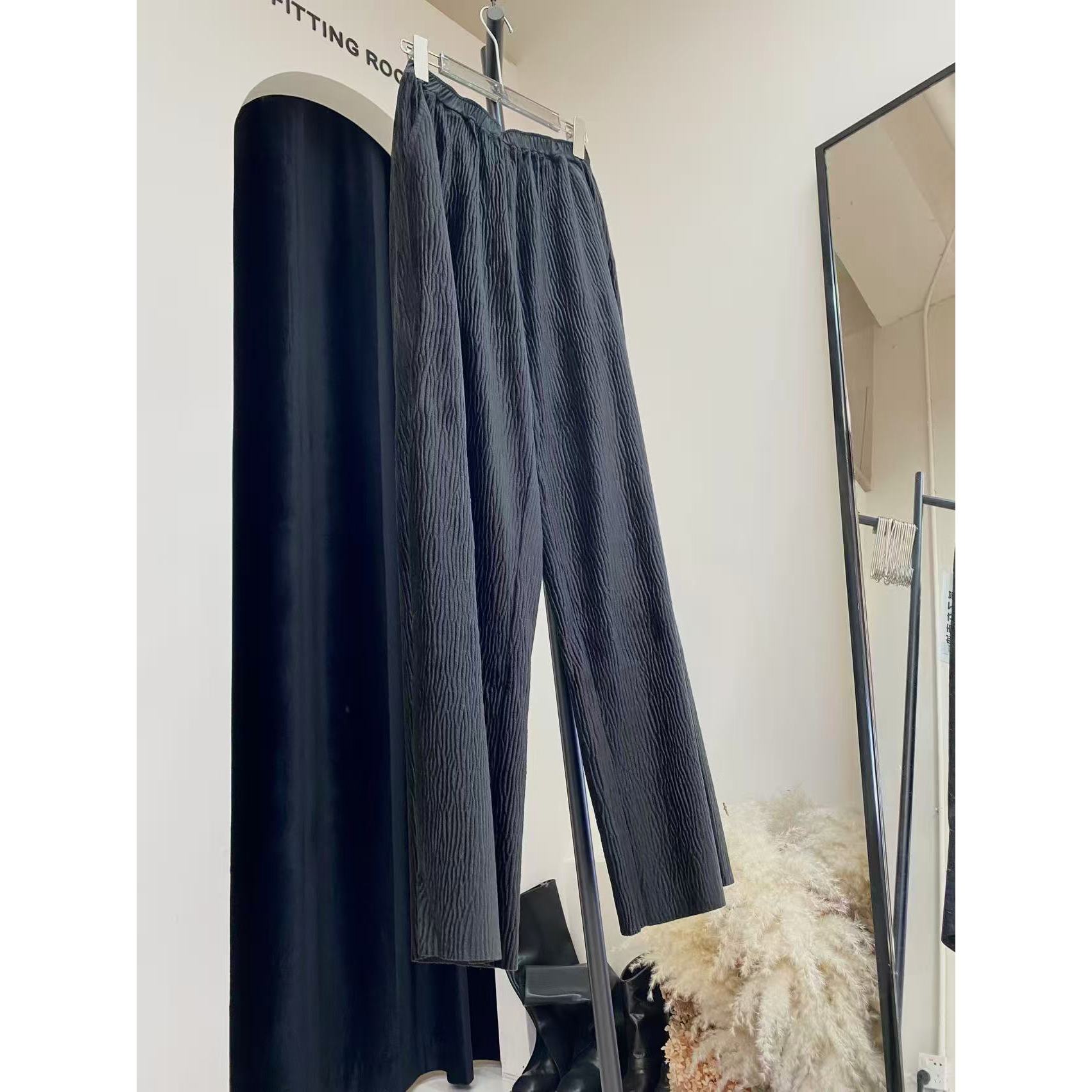 深圳南油高端女装批发醋酸弹力腰头拼接灯芯绒阔腿长裤2435