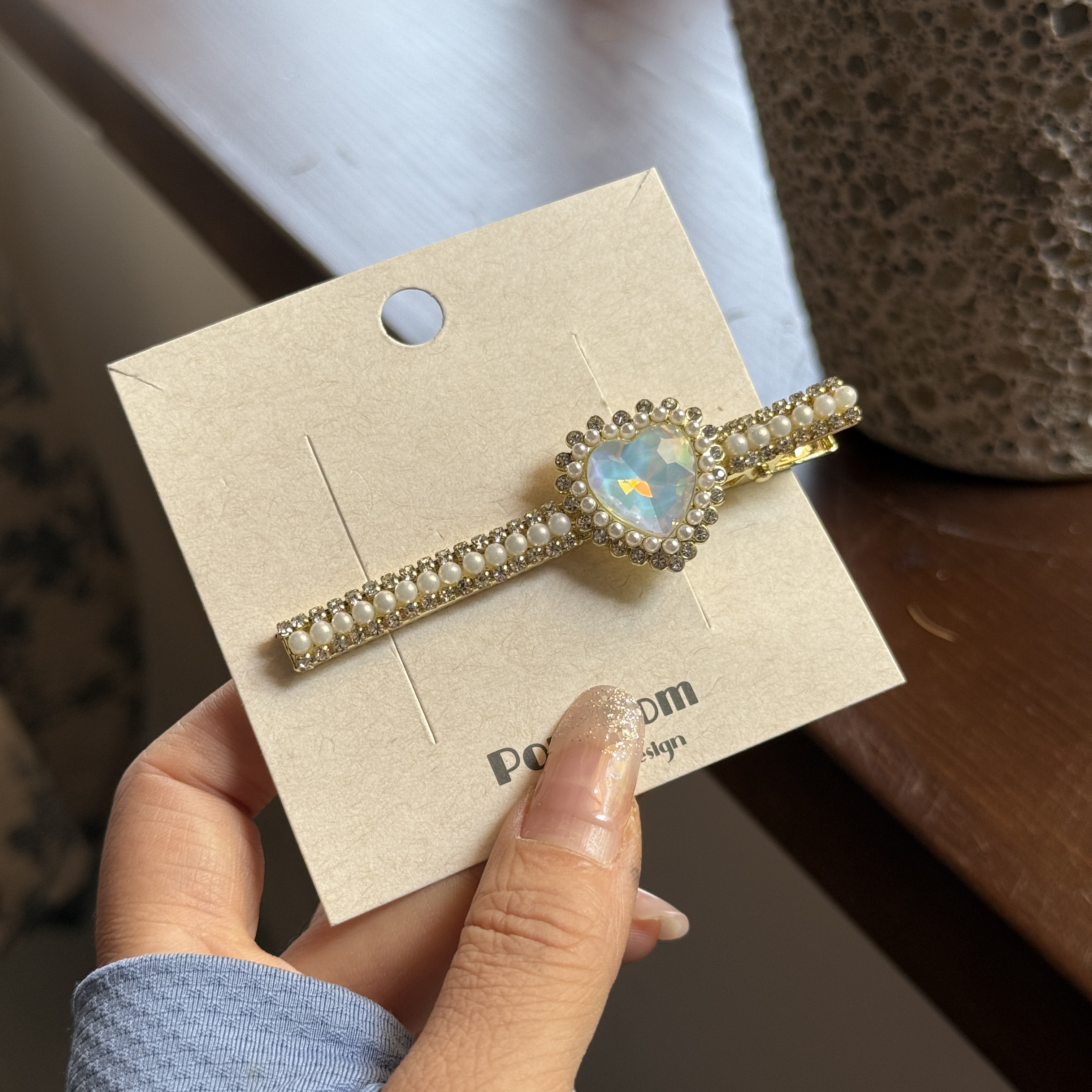 8658爱心边夹发夹（手工微瑕介意勿拍）