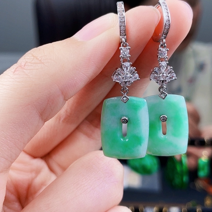 翡翠耳饰银S925镶嵌饰品