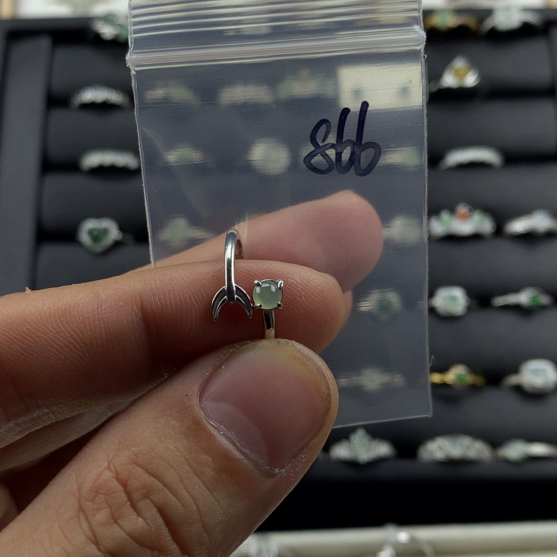 翡翠银S925镀金镶嵌戒指866