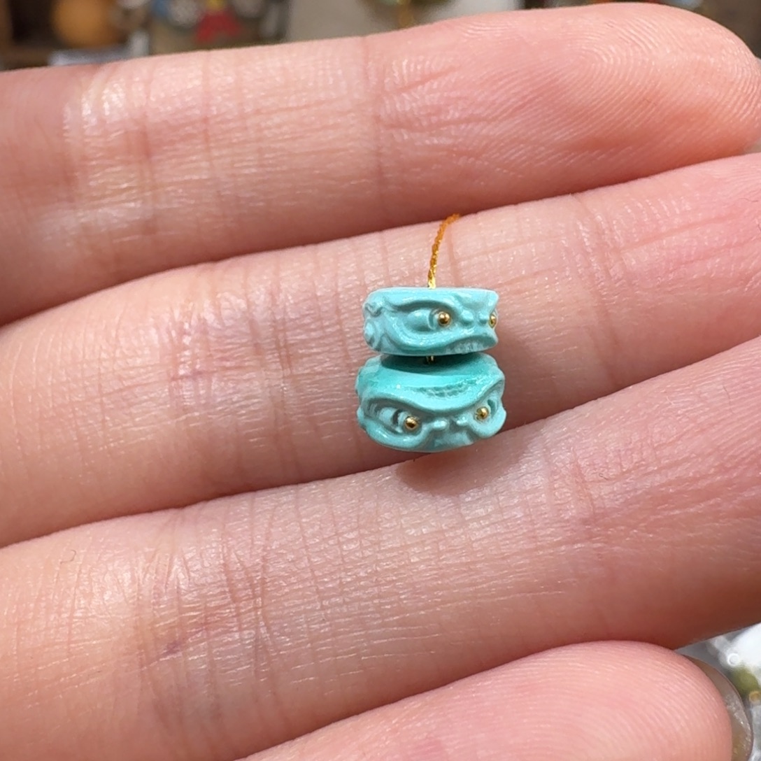 绿松石未镶嵌珠宝半成品醒狮珠子7.5mm