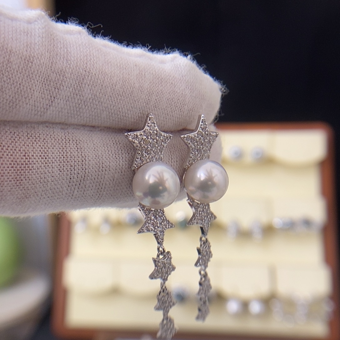 耳饰银S925镶嵌淡水珍珠