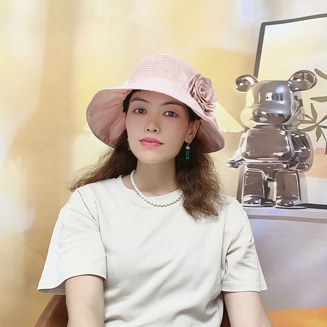 花朵夏季遮阳帽法式春季宽檐帽子简约海边度假防晒百搭遮阳帽子