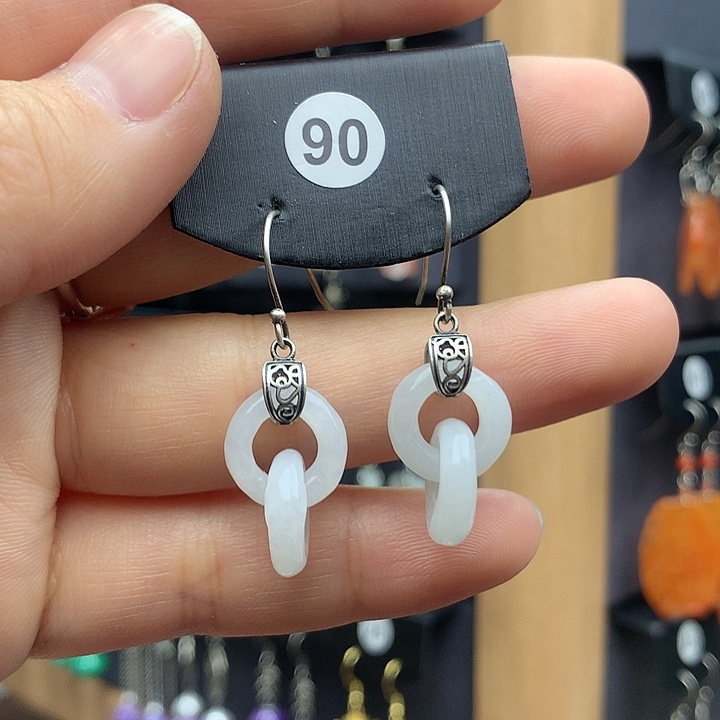 翡翠耳饰银S925镶嵌45555